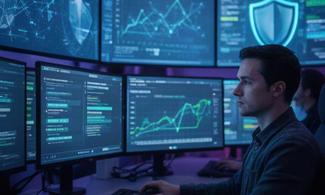Especialista revisando alertas de ciberseguridad en un centro de operaciones moderno