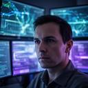Analista de ciberseguridad trabajando frente a monitores con registros de red